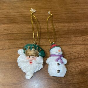 Lot 2 Christmas Mini Ornament Santa Claus & Snowman Plastic Holiday Tree Décor